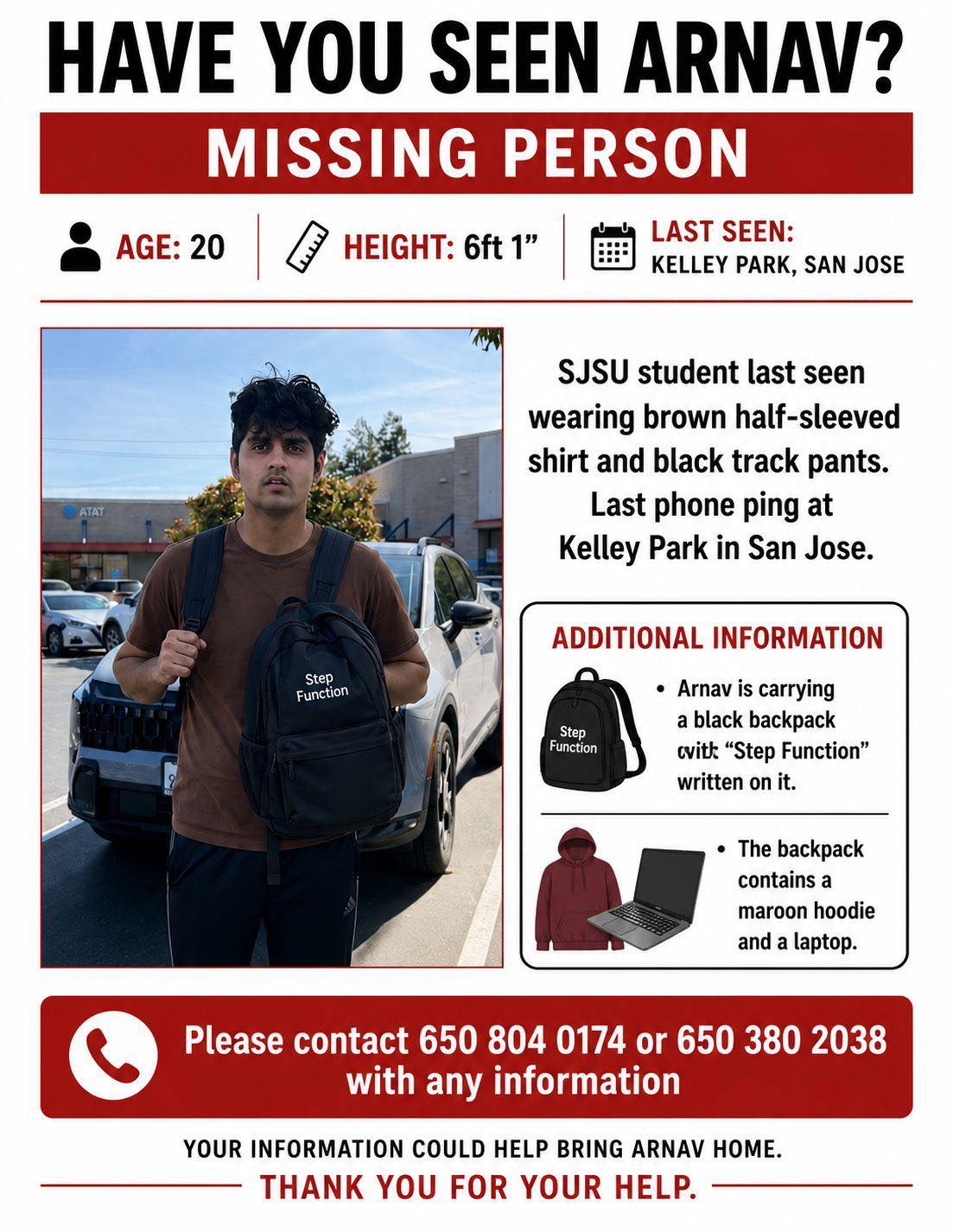Arnav Singh San Jose, CA Missing Student
